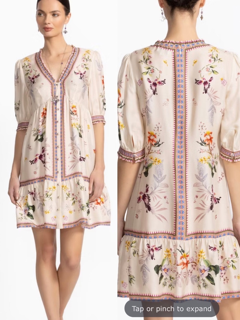 Johnny Was Loren Mini Dress Silk Floral Flowy Size Small Boho NWT ResortWear